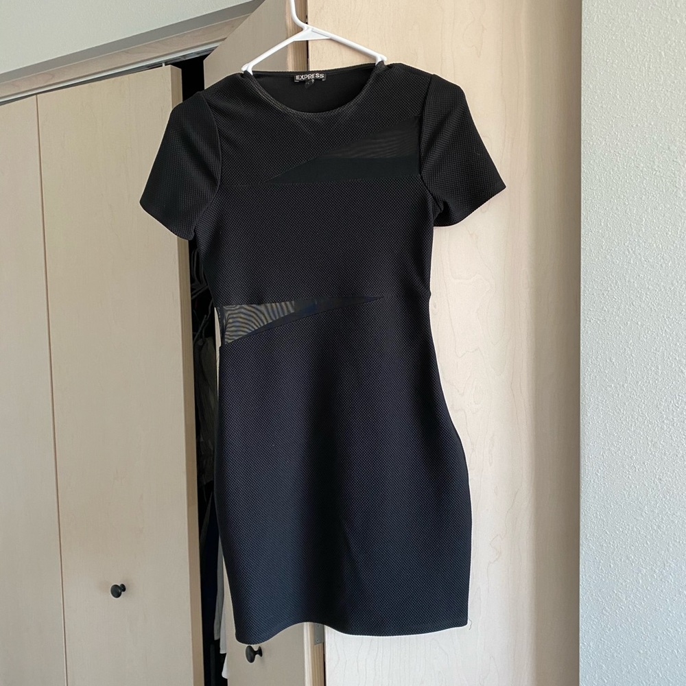 Mesh Short-Sleeve Black Mini Dress